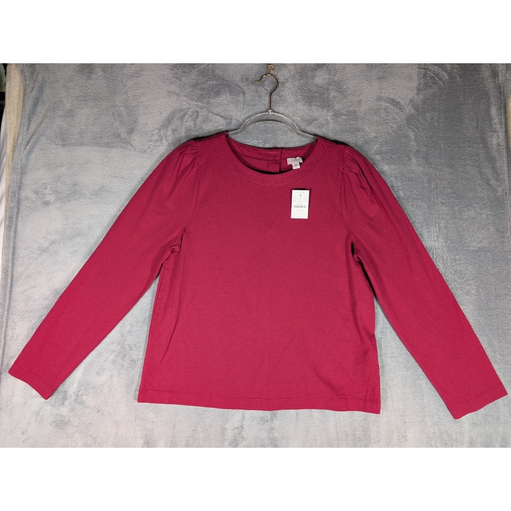 J Crew Very Pink Cotton Puff-Sleeve Button-Back Blouse Top Womens Sz Medium NWT